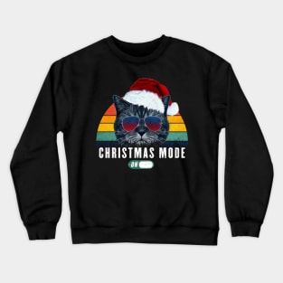 Christmas mode on Retro Funny cat 80s Winter mode Gift for Cat Lover Crewneck Sweatshirt